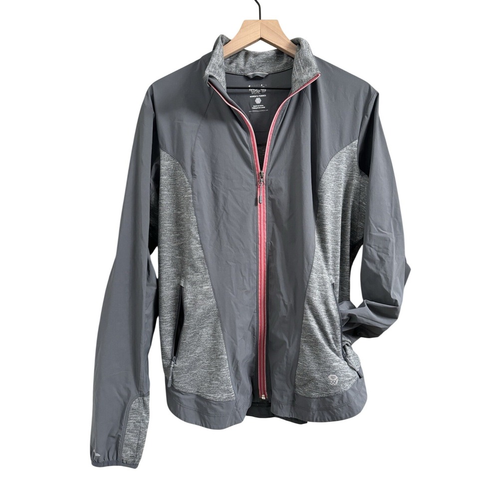 Mountain Hardwear Windbreaker Jacket Women XL Grey Pink Full Zip Thumbhole Cuffs